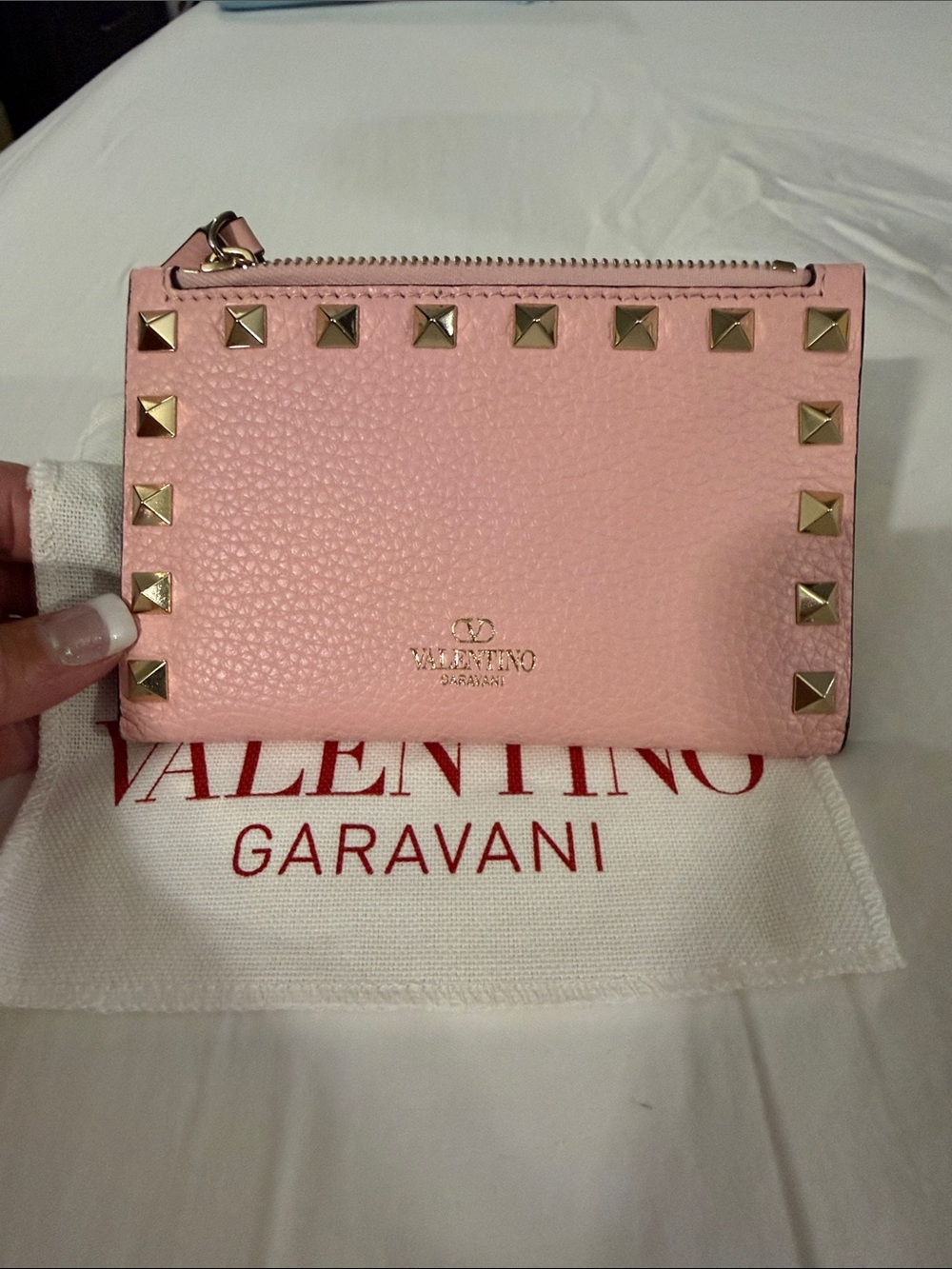 Valentino Garavani Pink Leather Rockstud Zip Card Wallet BNWT
